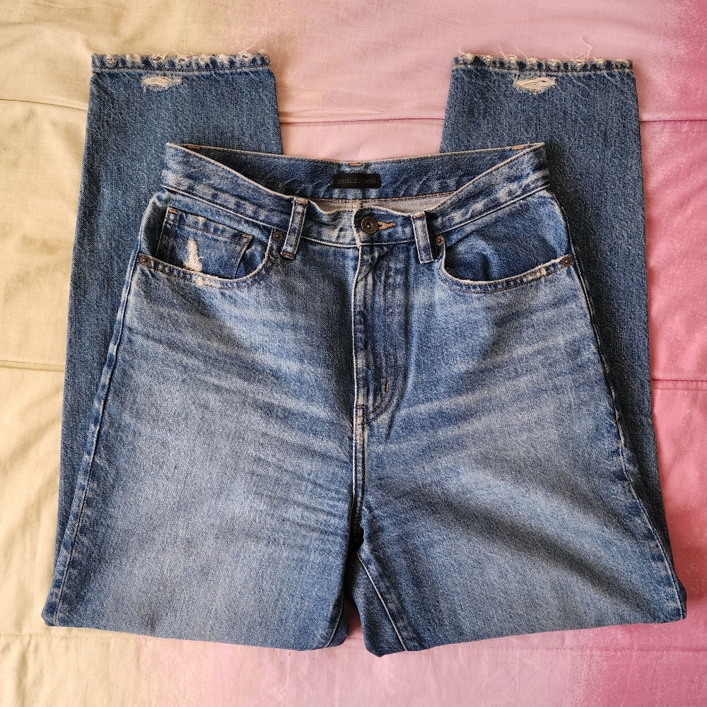 UNIQLO Medium Washed Ripped & Frayed Straight Leg Denim Jeans